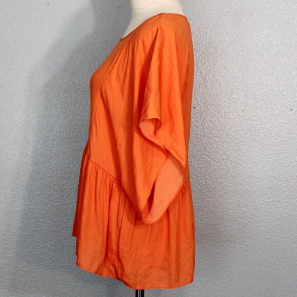 Zara Basic Orange Peasant Top Size Small - Picture 4 of 7